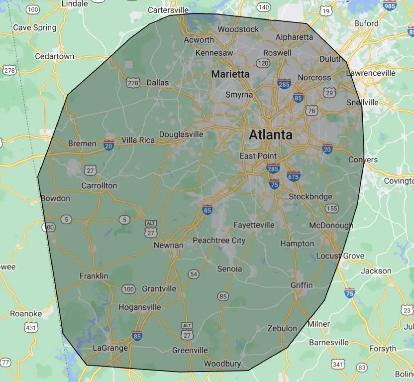 Hero Roofing Atlanta service area map Hero Roofing Atlanta service area map